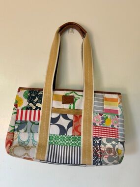 Coach Patchwork Canvas Tote Bag Multicolor